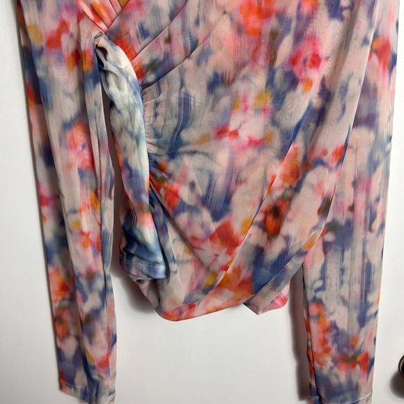 By Anthropologie Long-Sleeve Crossover Mesh Top Size Medium - Picture 5 of 9